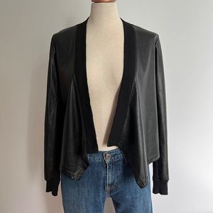 BCBG MaxAzria - Black Faux Leather Open Cardigan
